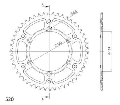 Bild på Supersprox bakdrev alu/stål stealth guld 520 49T